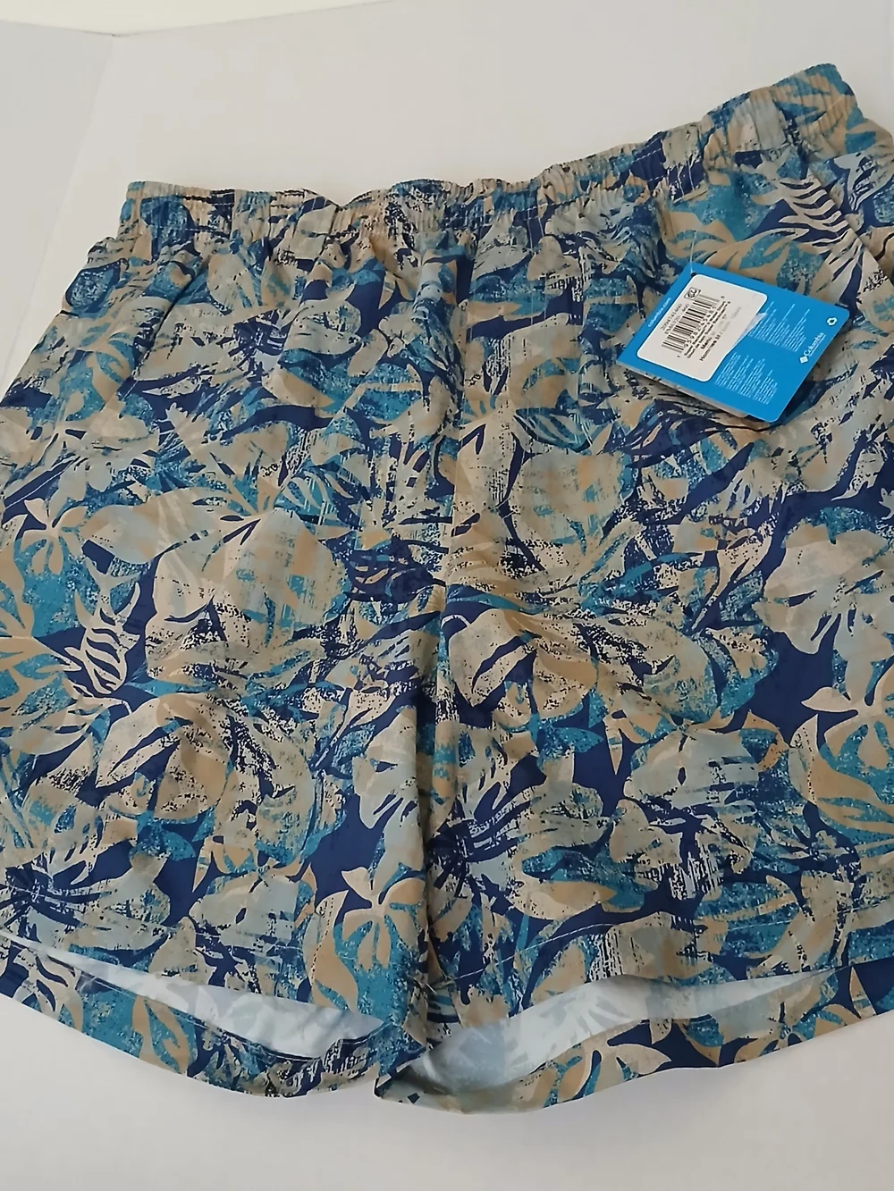 Columbia Blue & Sand Tropical Print Shorts Size M6L Short Court New $18 - Picture 11 of 13